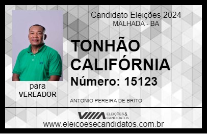 Candidato TONHÃO CALIFÓRNIA 2024 - MALHADA - Eleições