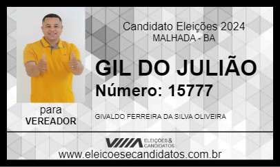 Candidato GIL DO JULIÃO 2024 - MALHADA - Eleições