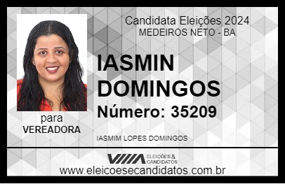 Candidato IASMIN DOMINGOS 2024 - MEDEIROS NETO - Eleições