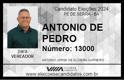 Candidato ANTONIO DE PEDRO 2024 - PÉ DE SERRA - Eleições