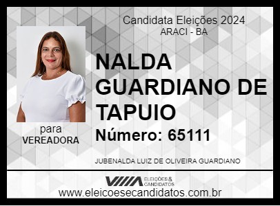 Candidato NALDA GUARDIANO DE TAPUIO 2024 - ARACI - Eleições