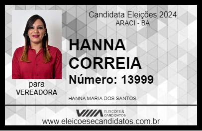 Candidato HANNA CORREIA 2024 - ARACI - Eleições