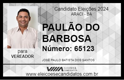 Candidato PAULÃO DO BARBOSA 2024 - ARACI - Eleições