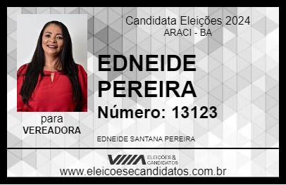 Candidato EDNEIDE PEREIRA 2024 - ARACI - Eleições