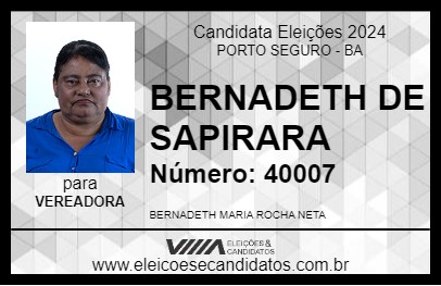 Candidato BERNADETH DE SAPIRARA 2024 - PORTO SEGURO - Eleições