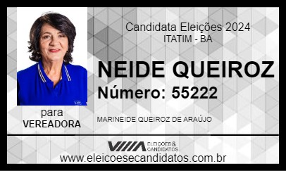 Candidato NEIDE QUEIROZ 2024 - ITATIM - Eleições