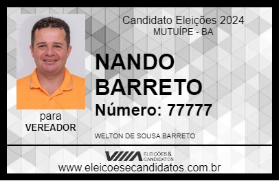 Candidato NANDO BARRETO 2024 - MUTUÍPE - Eleições