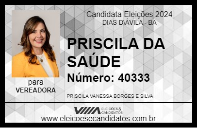 Candidato PRISCILA DA SAÚDE 2024 - DIAS D\ÁVILA - Eleições