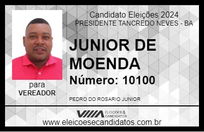 Candidato JUNIOR DE MOENDA 2024 - PRESIDENTE TANCREDO NEVES - Eleições