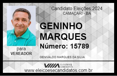 Candidato GENINHO MARQUES 2024 - CAMAÇARI - Eleições