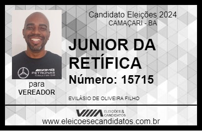 Candidato JUNIOR DA RETÍFICA 2024 - CAMAÇARI - Eleições