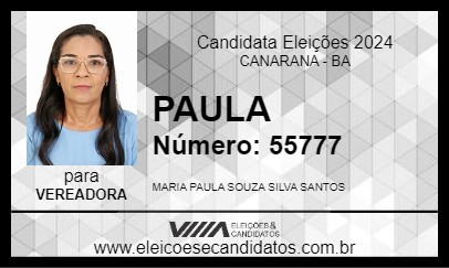 Candidato PAULA 2024 - CANARANA - Eleições