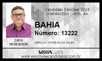 Candidato BAHIA 2024 - DOM MACEDO COSTA - Eleições