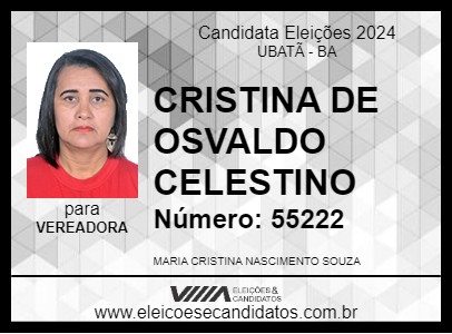 Candidato CRISTINA DE OSVALDO CELESTINO 2024 - UBATÃ - Eleições