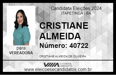 Candidato CRISTIANE ALMEIDA 2024 - ITAPETINGA - Eleições