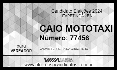 Candidato CAIO MOTOTAXI 2024 - ITAPETINGA - Eleições