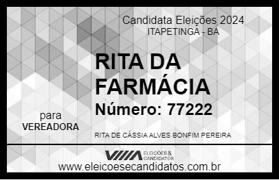 Candidato RITA DA FARMÁCIA 2024 - ITAPETINGA - Eleições