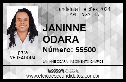 Candidato JANINNE ODARA 2024 - ITAPETINGA - Eleições