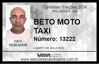 Candidato BETO MOTO TAXI 2024 - PAU BRASIL - Eleições