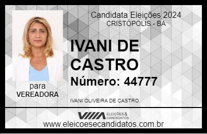 Candidato IVANI DE CASTRO 2024 - CRISTÓPOLIS - Eleições