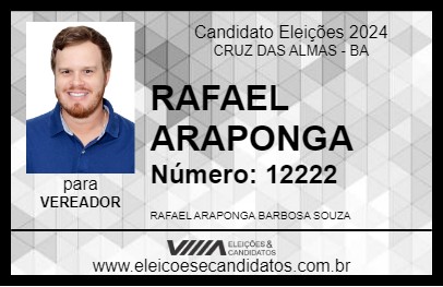 Candidato RAFAEL ARAPONGA 2024 - CRUZ DAS ALMAS - Eleições