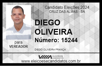 Candidato DIEGO OLIVEIRA 2024 - CRUZ DAS ALMAS - Eleições