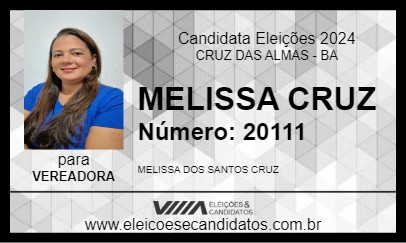 Candidato MELISSA CRUZ 2024 - CRUZ DAS ALMAS - Eleições