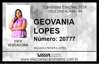 Candidato GEOVANIA LOPES 2024 - CRUZ DAS ALMAS - Eleições