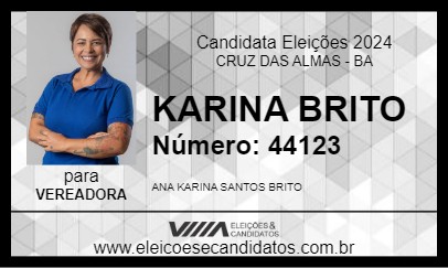 Candidato KARINA BRITO 2024 - CRUZ DAS ALMAS - Eleições