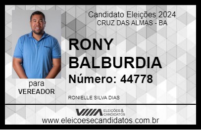 Candidato RONY BALBURDIA 2024 - CRUZ DAS ALMAS - Eleições