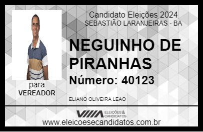 Candidato NEGUINHO DE PIRANHAS 2024 - SEBASTIÃO LARANJEIRAS - Eleições