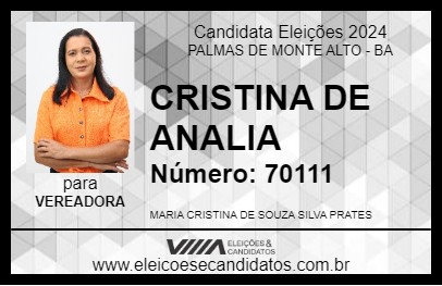 Candidato CRISTINA DE ANALIA 2024 - PALMAS DE MONTE ALTO - Eleições