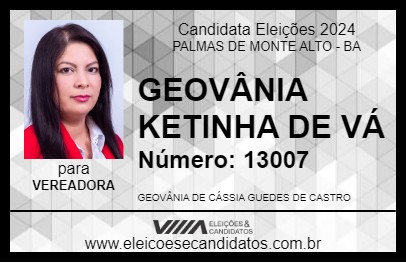 Candidato GEOVÂNIA KETINHA DE VÁ 2024 - PALMAS DE MONTE ALTO - Eleições