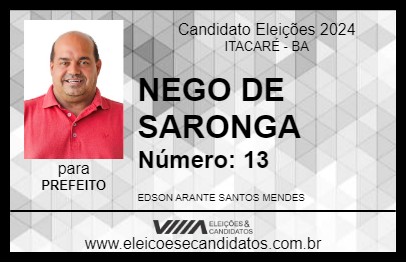 Candidato NEGO DE SARONGA 2024 - ITACARÉ - Eleições