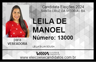 Candidato LEILA DE MANOEL 2024 - SANTA CRUZ DA VITÓRIA - Eleições