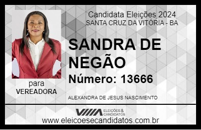 Candidato SANDRA DE NEGÃO 2024 - SANTA CRUZ DA VITÓRIA - Eleições