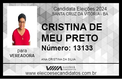 Candidato CRISTINA DE MEU PRETO 2024 - SANTA CRUZ DA VITÓRIA - Eleições