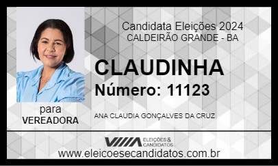 Candidato CLAUDINHA 2024 - CALDEIRÃO GRANDE - Eleições