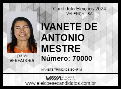 Candidato IVANETE DE ANTONIO MESTRE 2024 - VALENÇA - Eleições