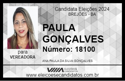 Candidato PAULA GONÇALVES 2024 - BREJÕES - Eleições