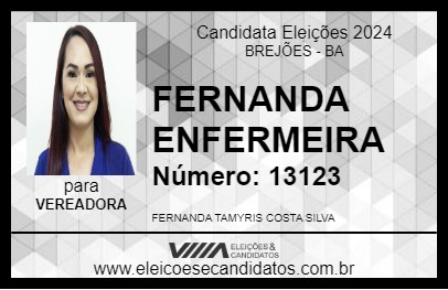 Candidato FERNANDA ENFERMEIRA 2024 - BREJÕES - Eleições