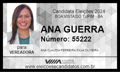 Candidato ANA GUERRA 2024 - BOA VISTA DO TUPIM - Eleições