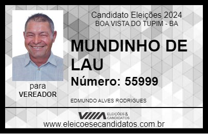 Candidato MUNDINHO DE LAU 2024 - BOA VISTA DO TUPIM - Eleições