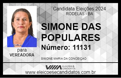 Candidato SIMONE DAS POPULARES 2024 - RODELAS - Eleições