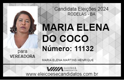 Candidato MARIA ELENA DO COCO 2024 - RODELAS - Eleições