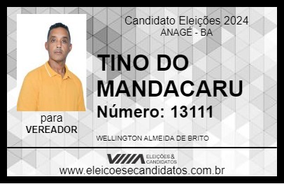 Candidato TINO DO MANDACARU 2024 - ANAGÉ - Eleições