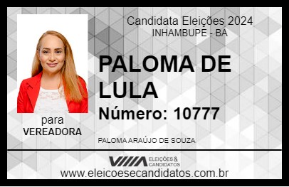 Candidato PALOMA DE LULA 2024 - INHAMBUPE - Eleições