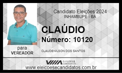 Candidato CLAUDIO DOS SANTOS 2024 - INHAMBUPE - Eleições