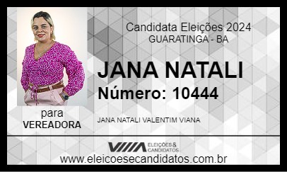 Candidato JANA NATALI 2024 - GUARATINGA - Eleições