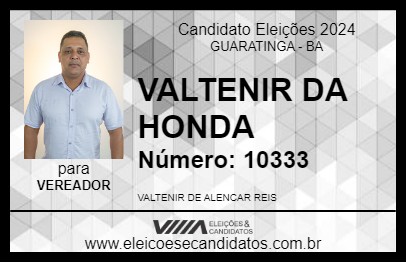 Candidato VALTENIR DA HONDA 2024 - GUARATINGA - Eleições